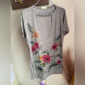 Tropical Print Hibiscus Oversized Tee